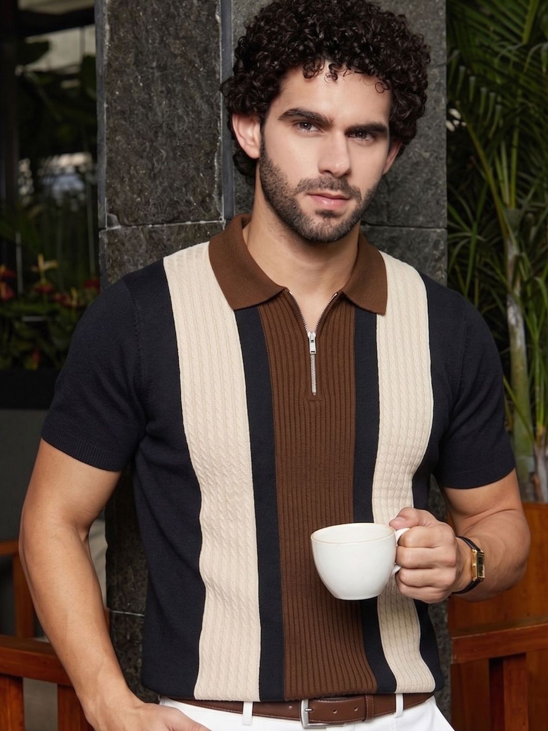 AUSK Men Colourblocked Polo Collar T-shirt