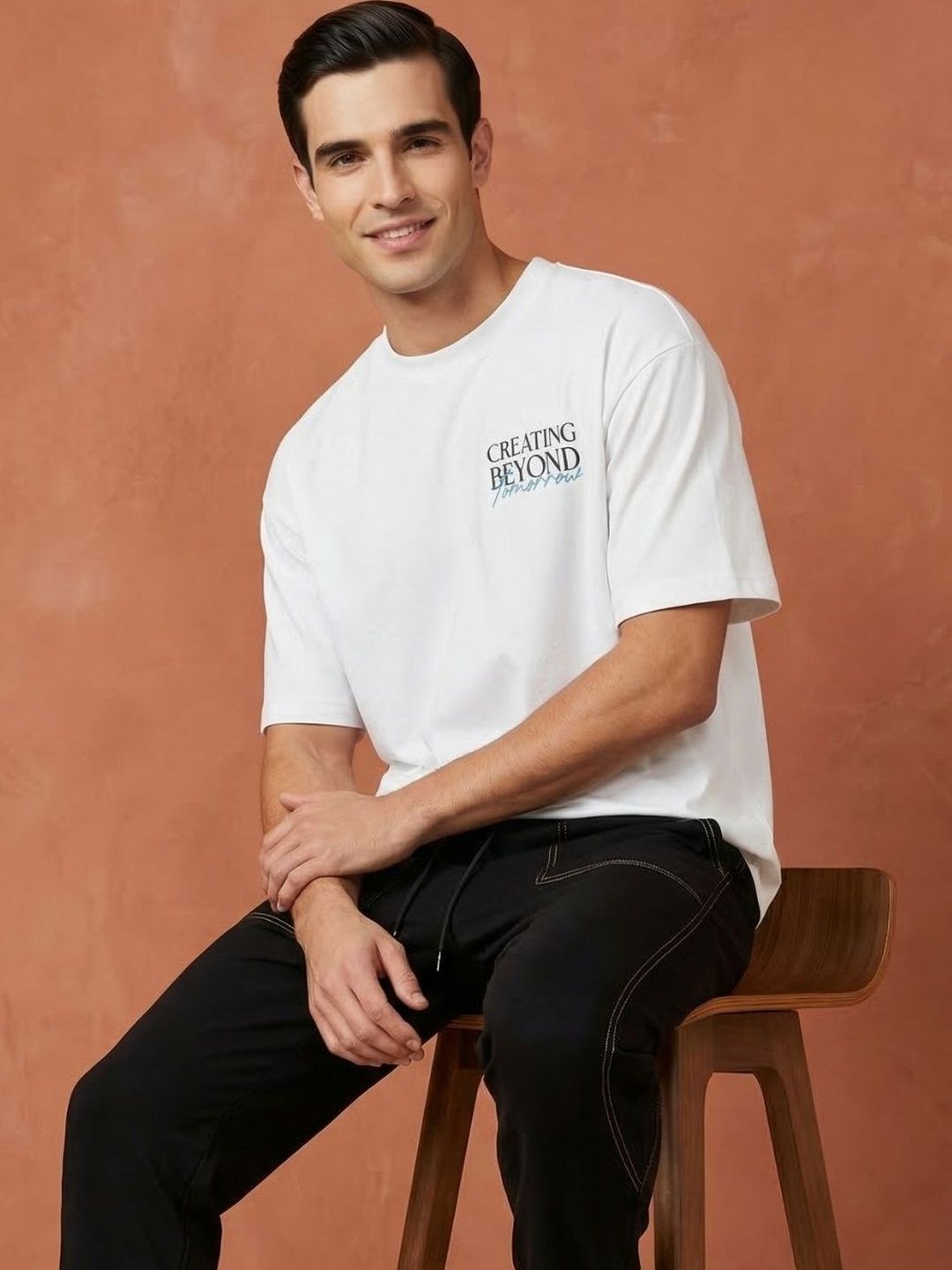 NOBERO Men Typography Printed Round Neck Cotton T-shirt