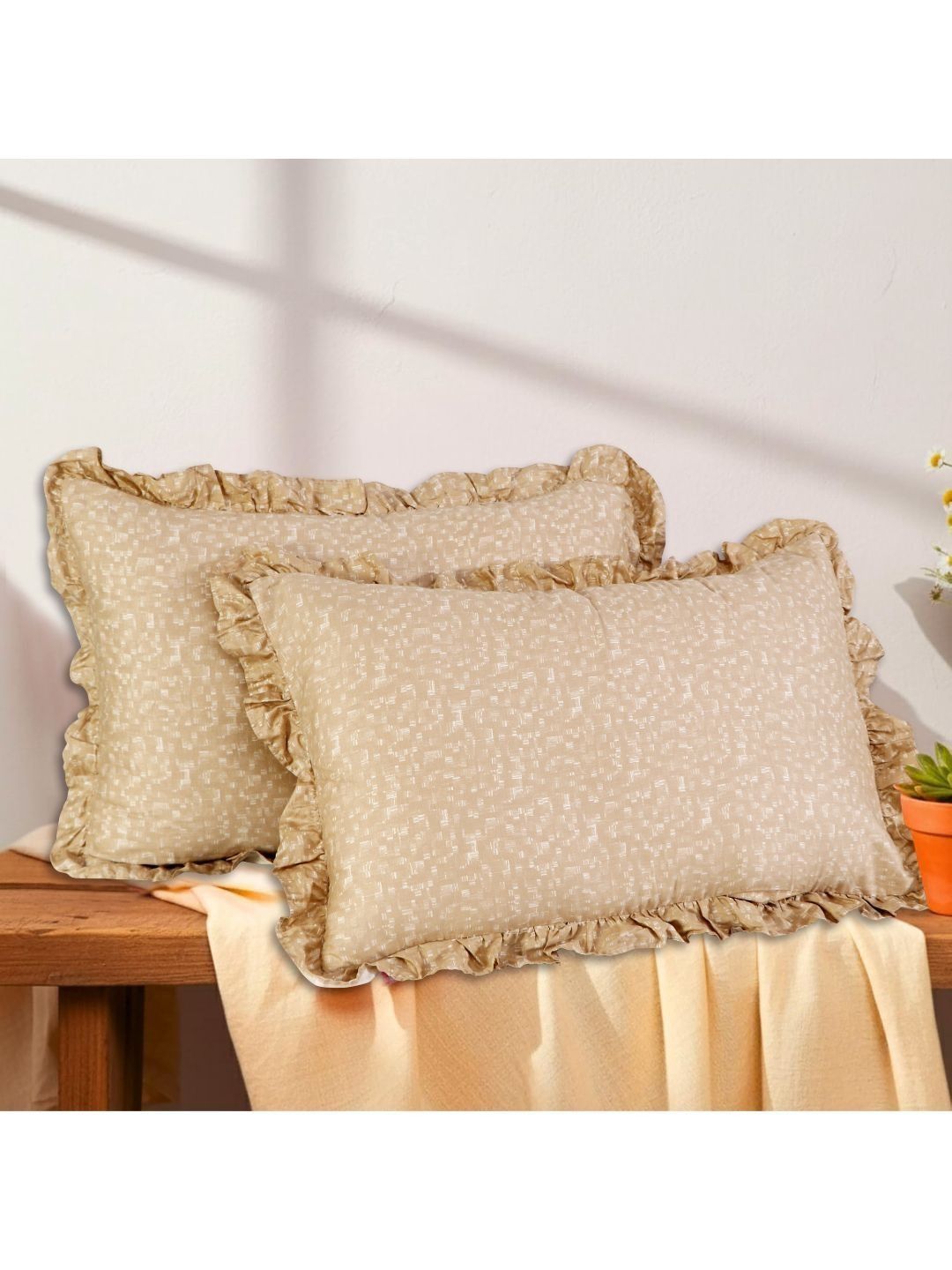 A Homes Grace A Homes Grace Beige 2 Pieces Solid Pure Cotton Rectangle Pillow Covers