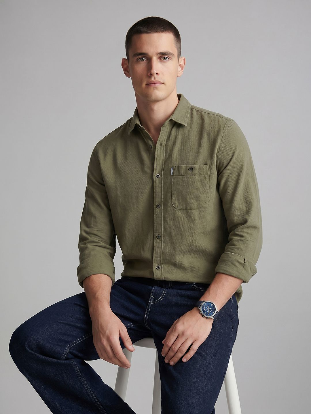 Pure Cotton Casual Shirt Louis Philippe Jeans Spread Collar Pure Cotton Casual Shirt