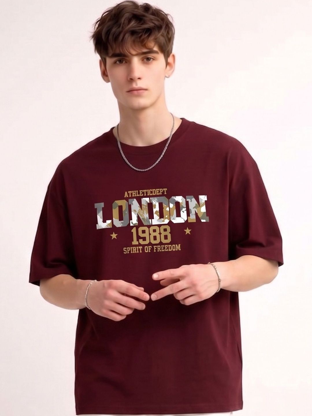 AUSK Men Typography Printed Drop-Shoulder Sleeves T-shirt