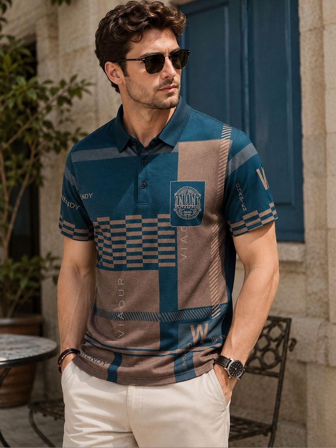 Moda Rapido Men Printed Polo Collar Pockets T-shirt