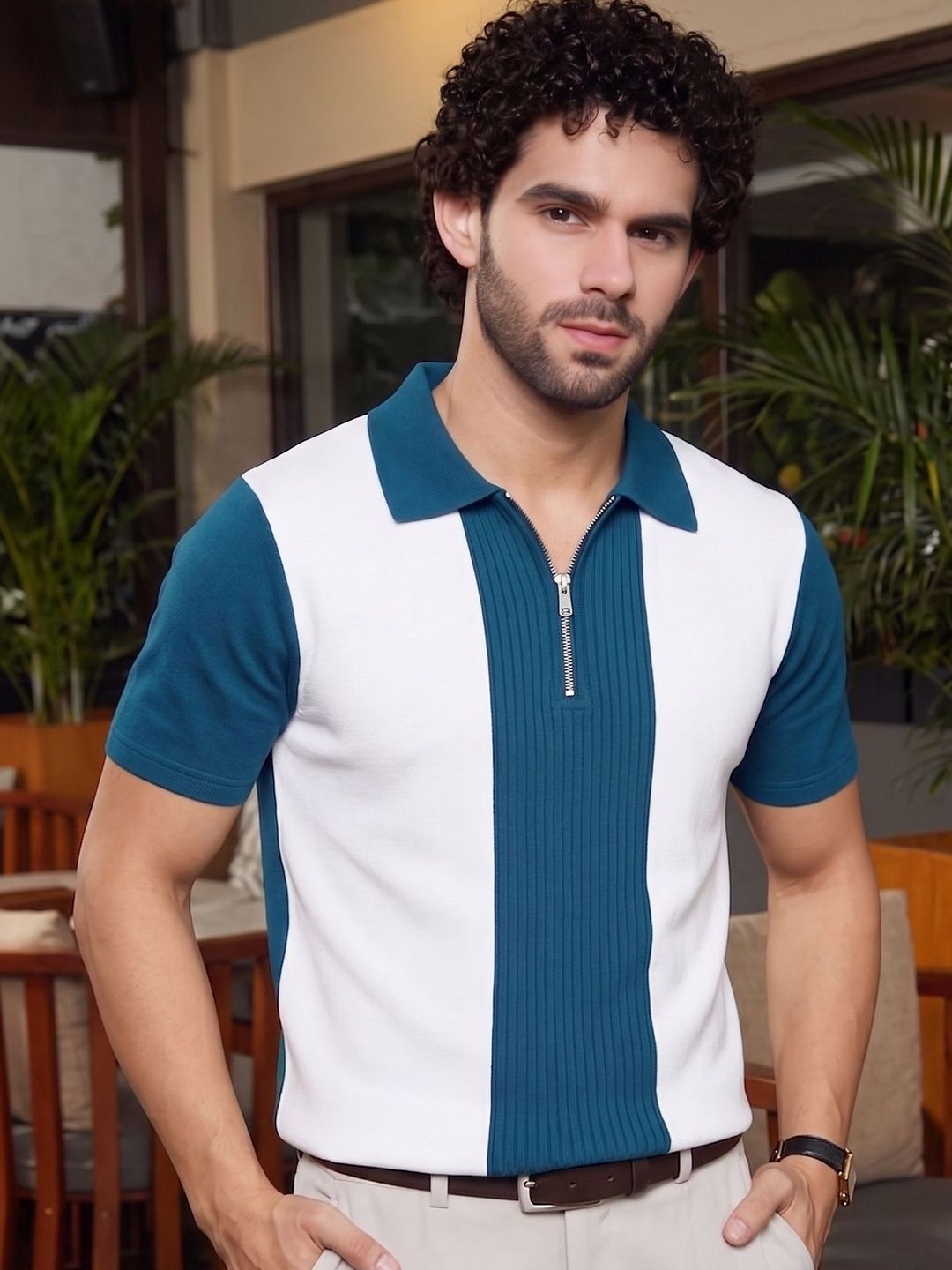ENITOR Men Colourblocked Polo Collar T-shirt