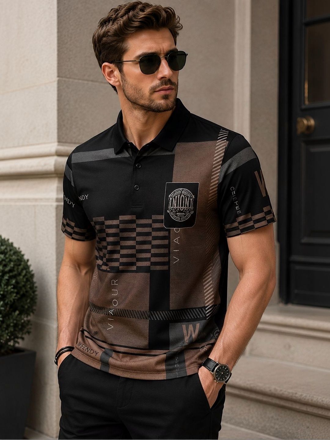 Moda Rapido Men Printed Polo Collar Pockets T-shirt