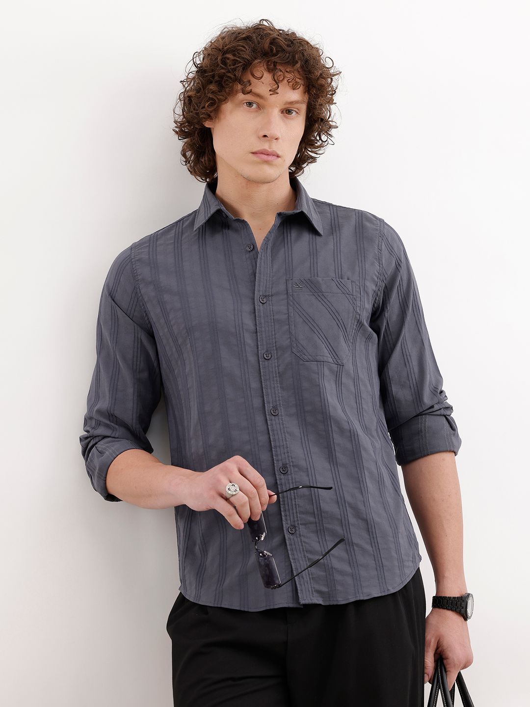 WROGN Vertical Striped Slim Fit Casual Shirt