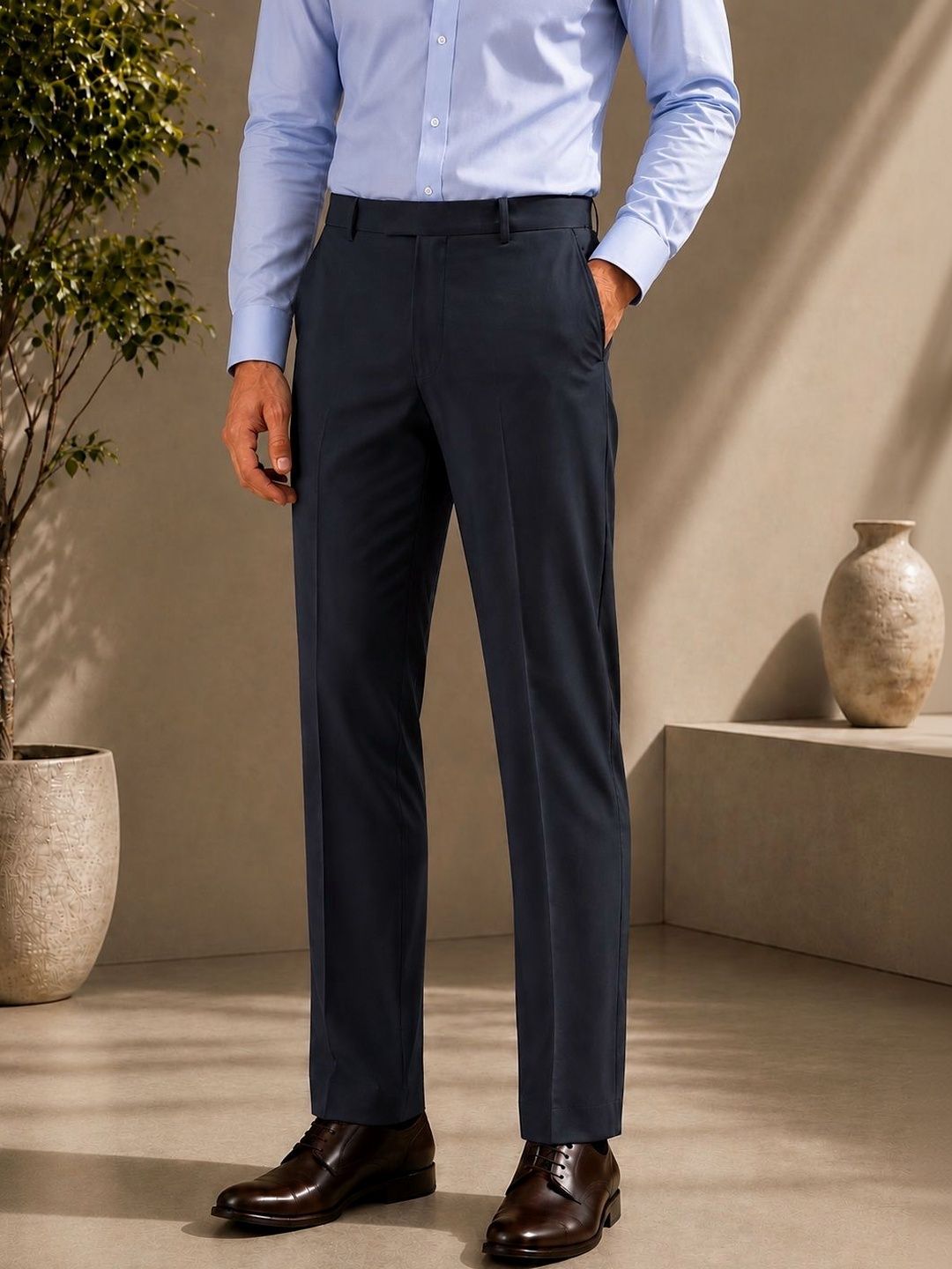 Metronaut Men Mid-Rise Regular Fit Cotton Formal Trousers