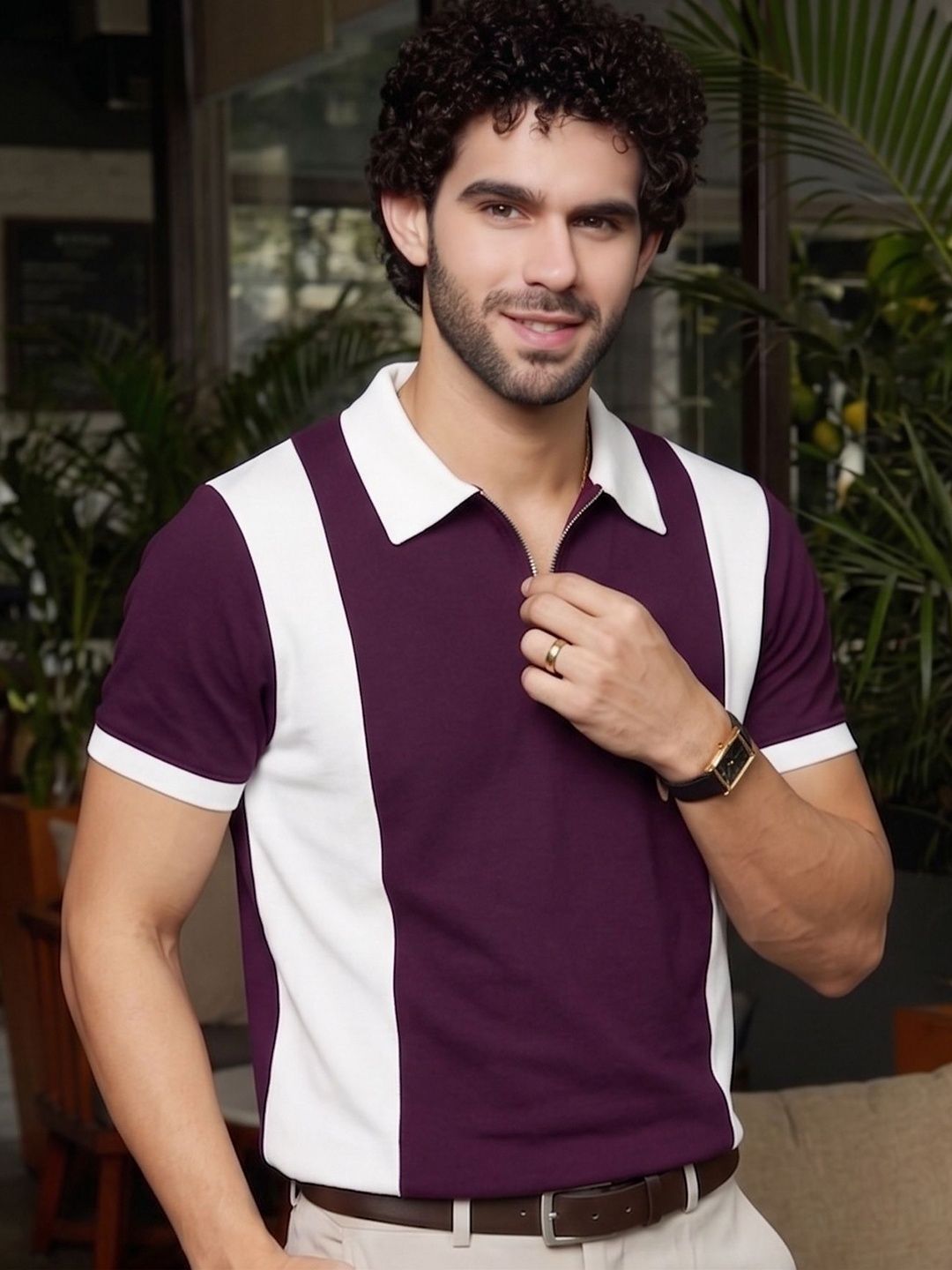 THE BEETEL HOUSE Men Colourblocked Polo Collar T-shirt