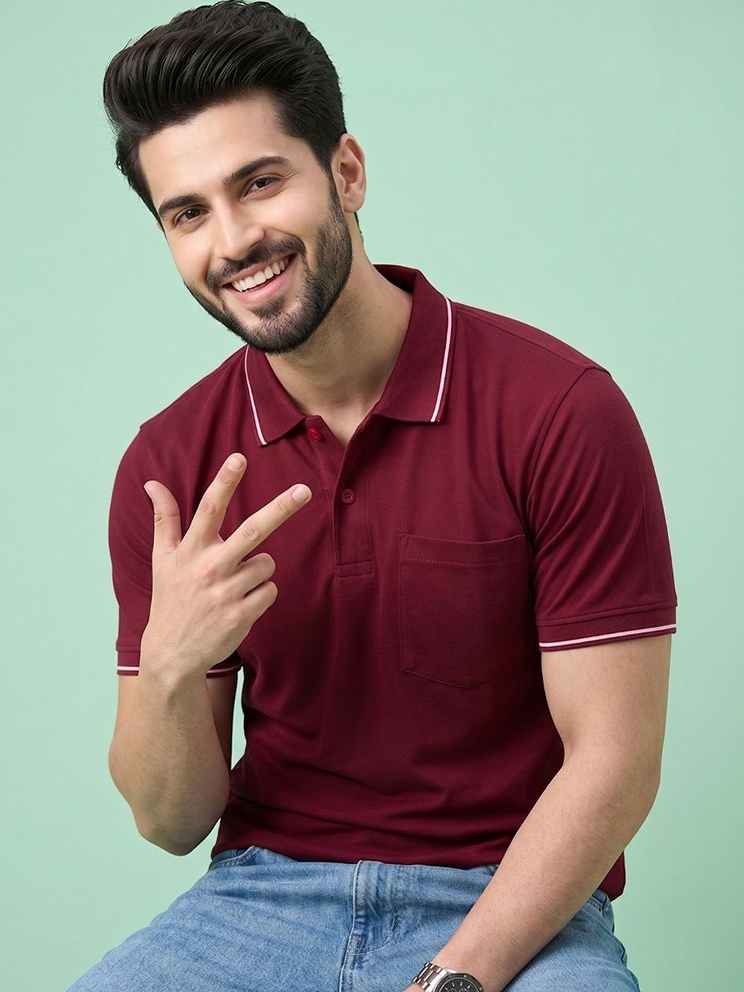 XFOX Men Polo Collar Pockets T-shirt