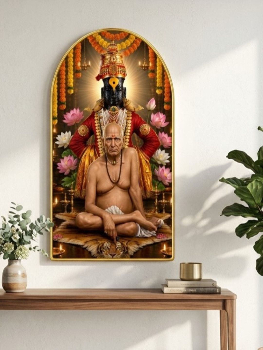 Aura Aura Gold Toned Swami Samarth With Vitthal Living Room Rectangle Portrait Wall Art 30"x16"