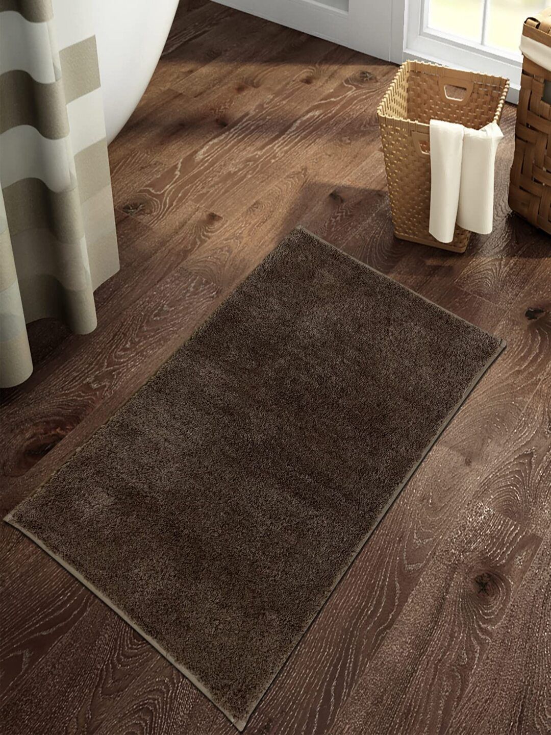 SPACES Brown Textured 2376 GSM Anti-Skid Bath Rugs