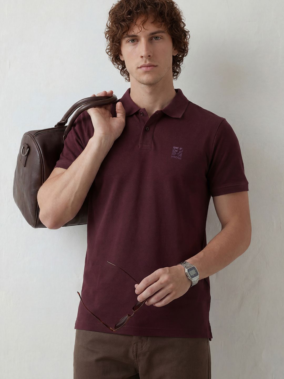 WROGN Pure Cotton Polo Collar Casual T-shirt
