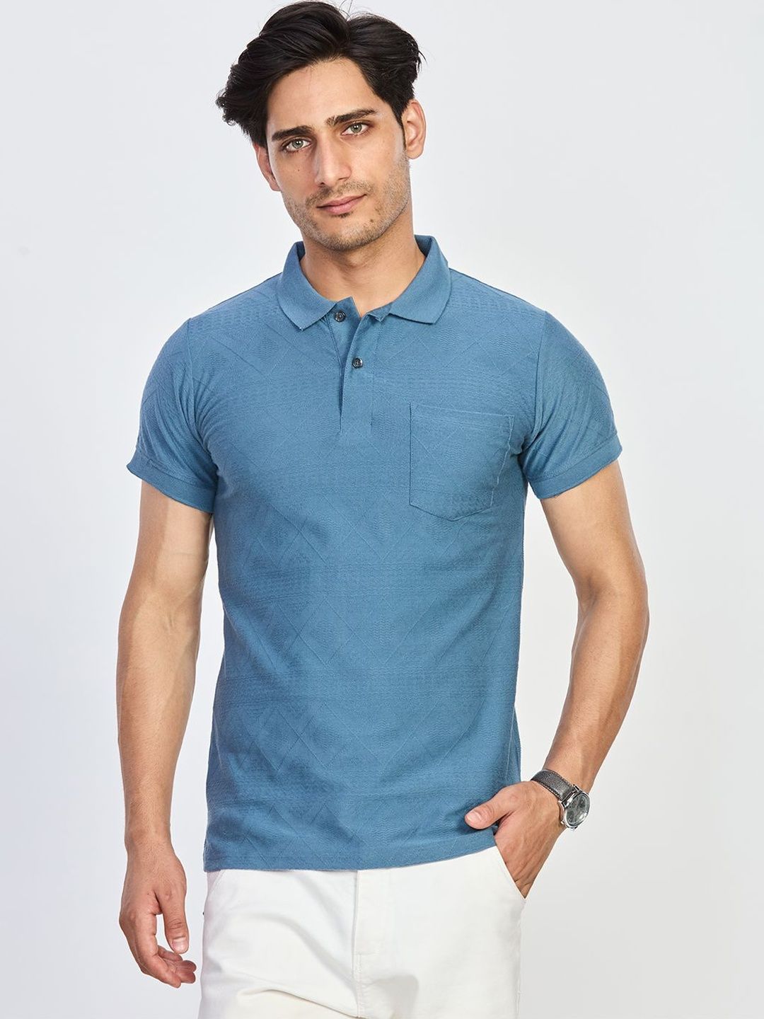 BE POSITIVE Men Polo Collar Pockets T-shirt