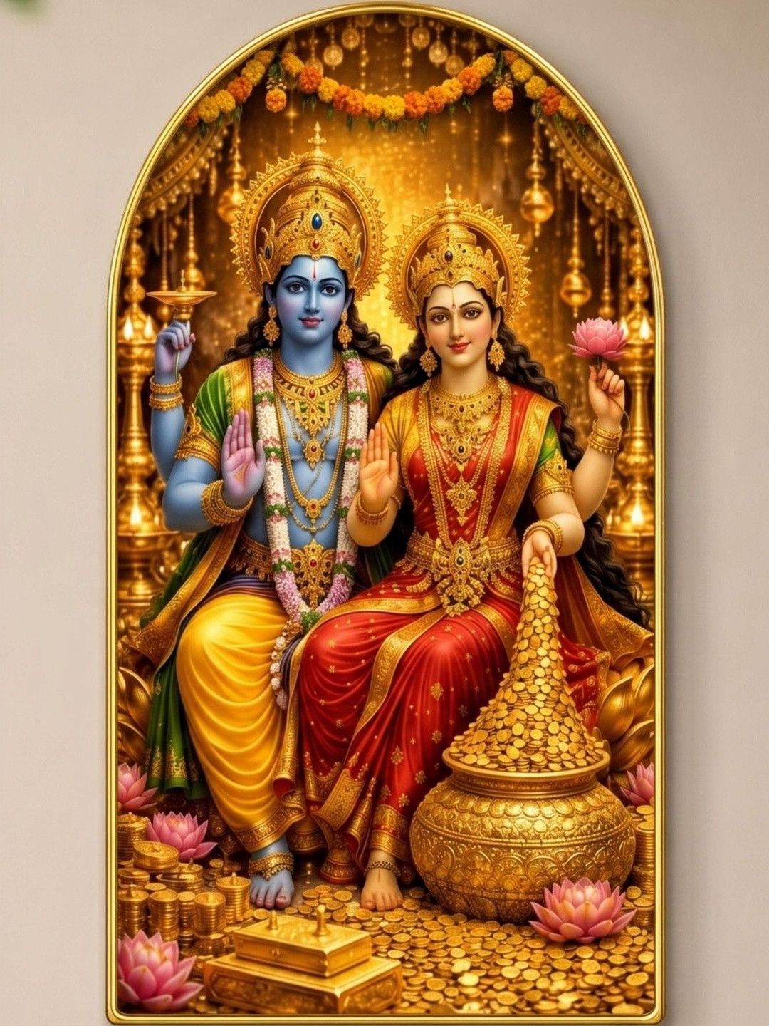 Myntra Elegant Homes Myntra Elegant Homes Yellow MDF Vishnu Laxmi Portrait Wall Art - 30'' x 16''