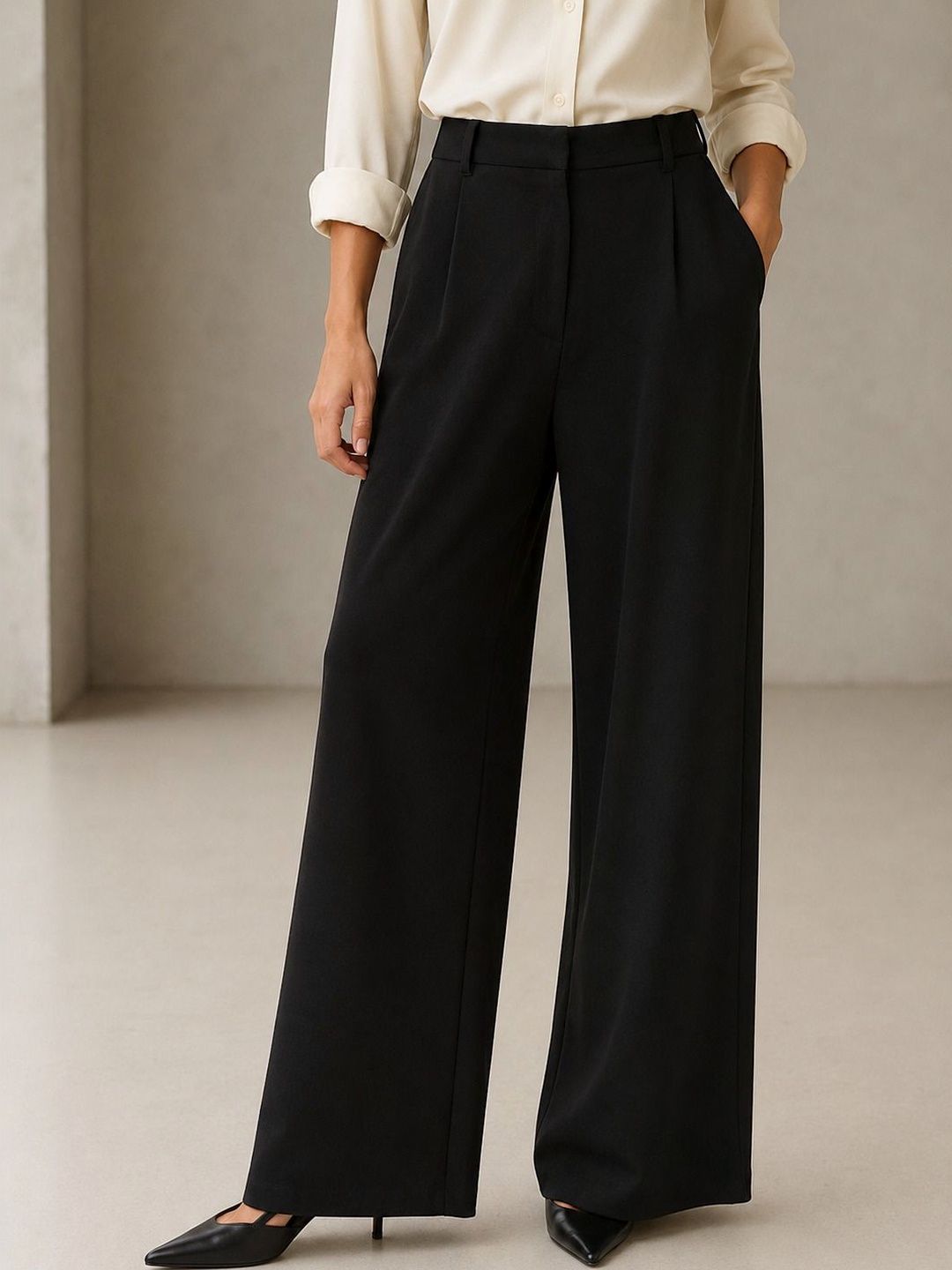 SASSAFRAS worklyf Women Straight Fit High-Rise Trousers