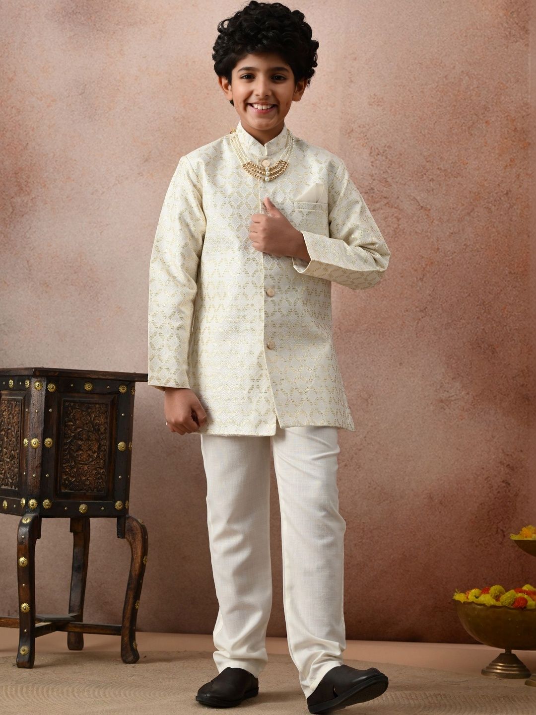 joley poley Boys Brocade Mandarin Collar Sherwani