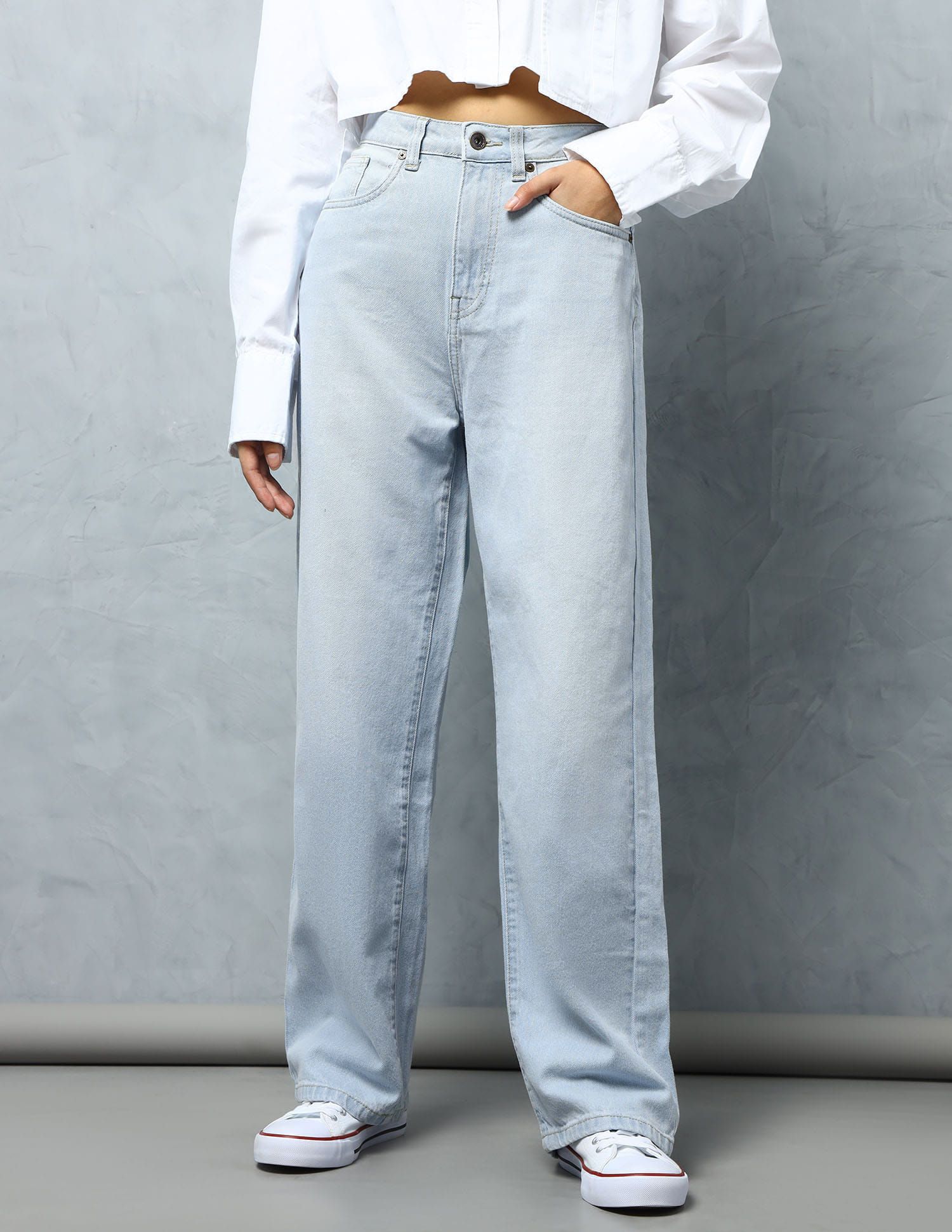 Flying Machine Flying Machine Women Wide Leg High-Rise Light Fade Cotton Jeans