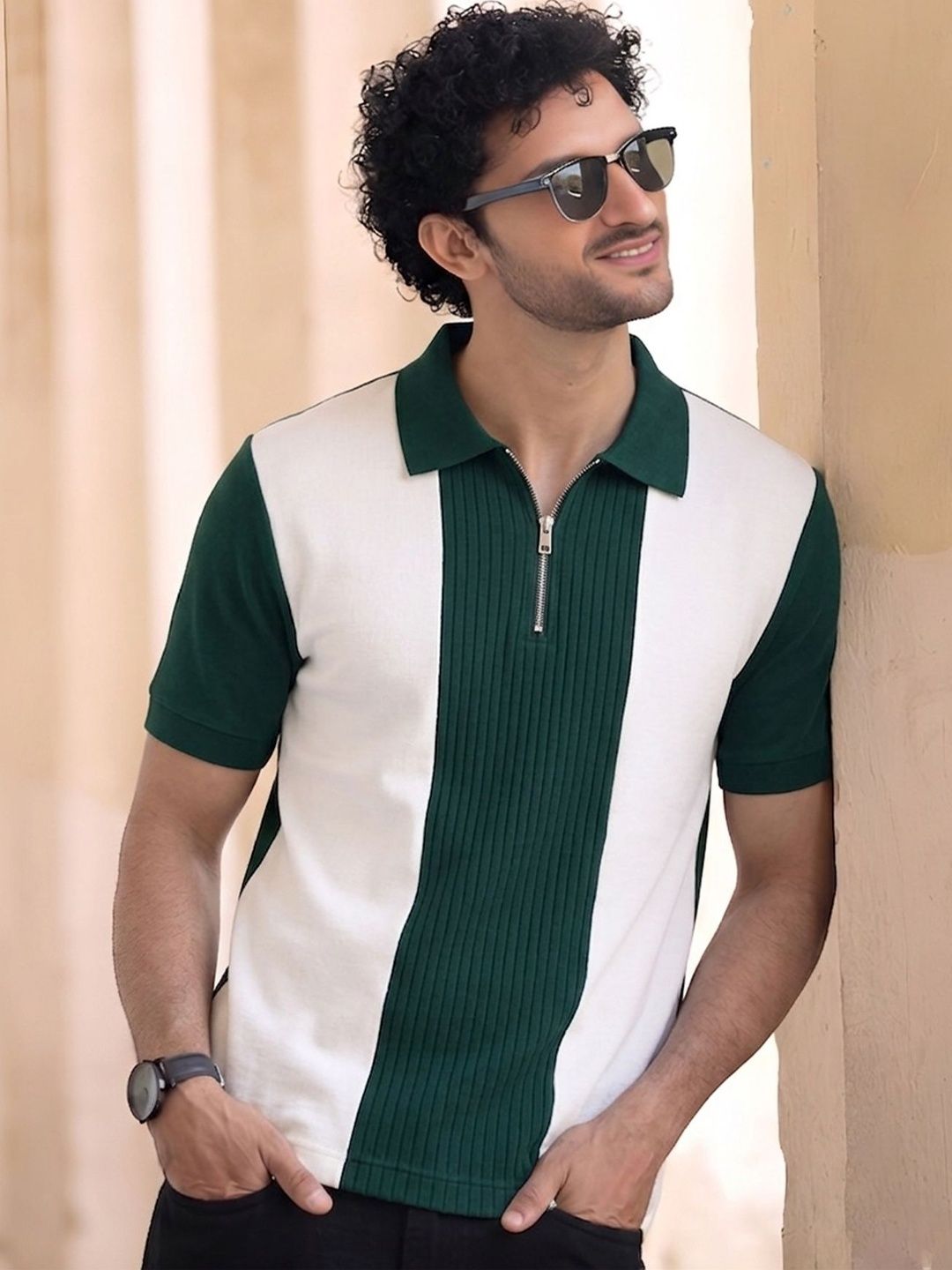 THE BEETEL HOUSE Men Colourblocked Polo Collar T-shirt