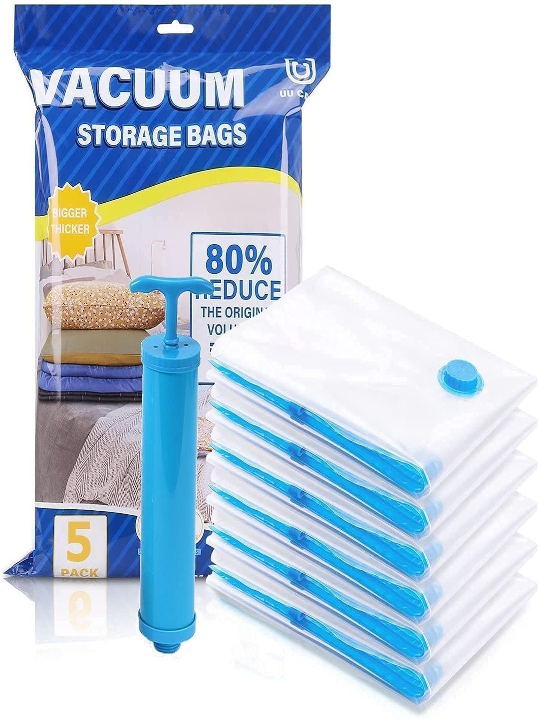 ARCADE TOYS 5Pcs White & Blue Vacuum Storage Bag