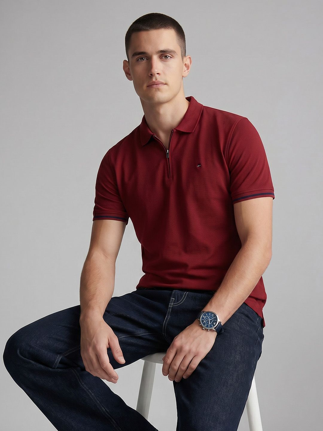 Polo Collar Slim Fit T-shirt Louis Philippe Sport Polo Collar Pure Cotton Slim Fit T-shirt
