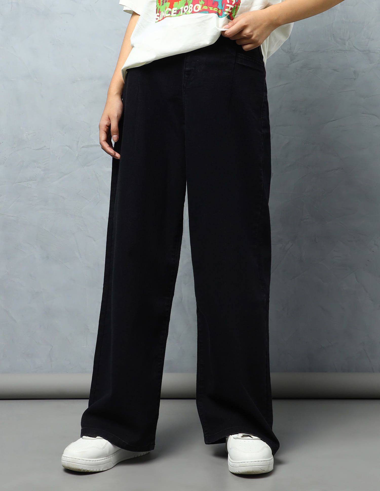 Flying Machine Flying Machine Women Black Wide Leg High-Rise Stretchable Jeans