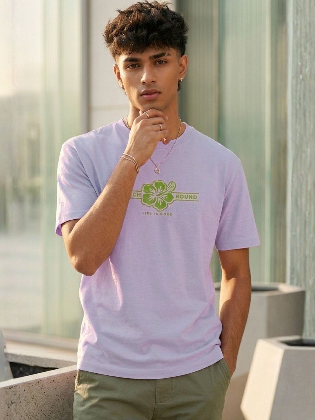 Rigo Purple Graphic Printed Round Neck Cotton T-shirt