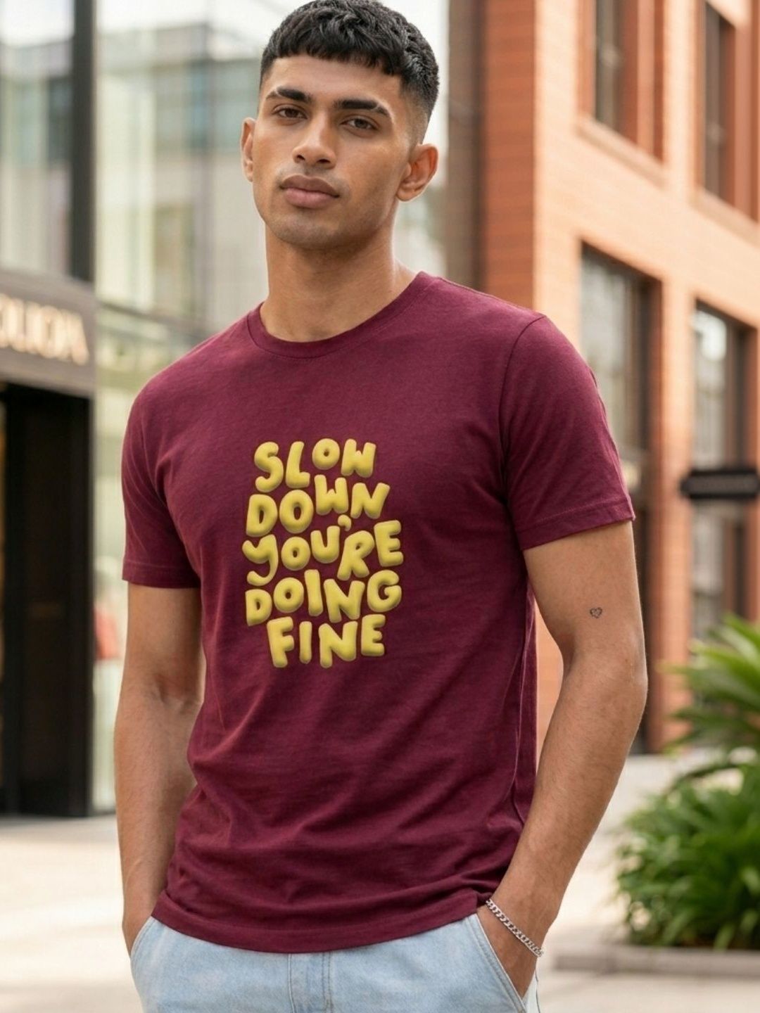 Rigo Men Typography Printed Applique T-shirt