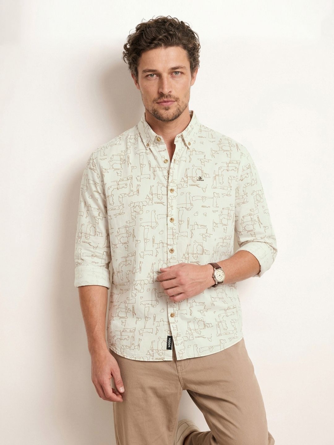 WROGN Comfort Fit Abstract Printed Pure Cotton Casual Shirt