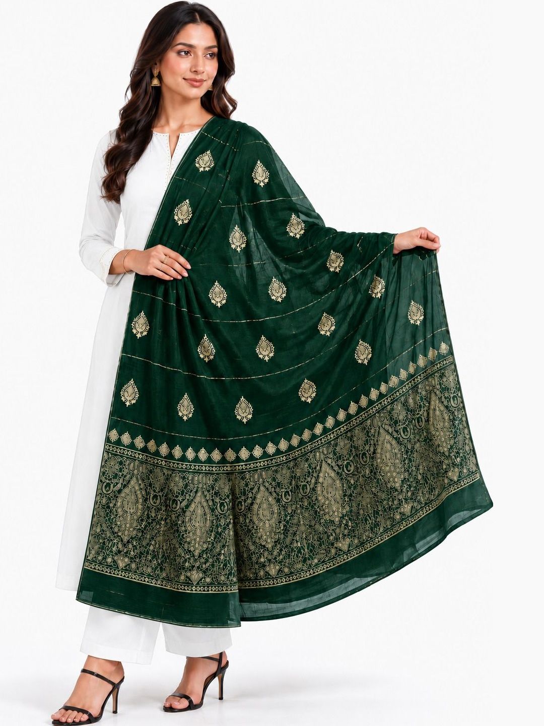Ground Fashion Ethnic Motifs Embroidered Dupatta with Zari