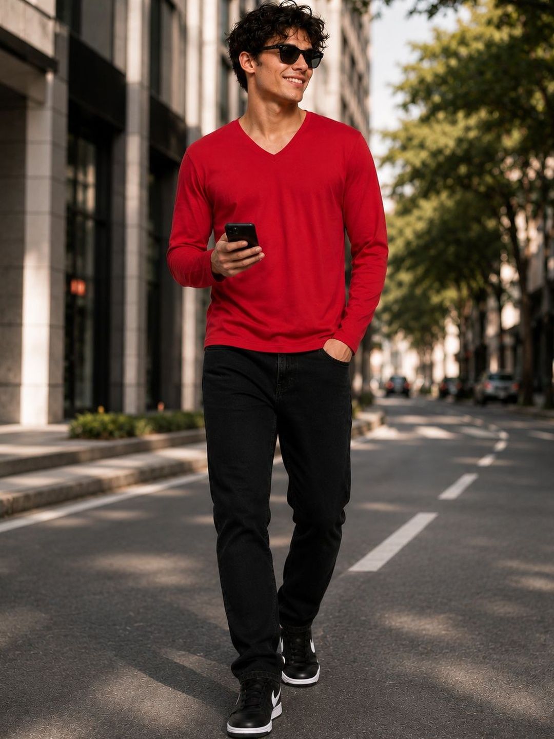 FBAR FBAR Men Black V Neck Full Sleeve Solid Casual T-Shirt