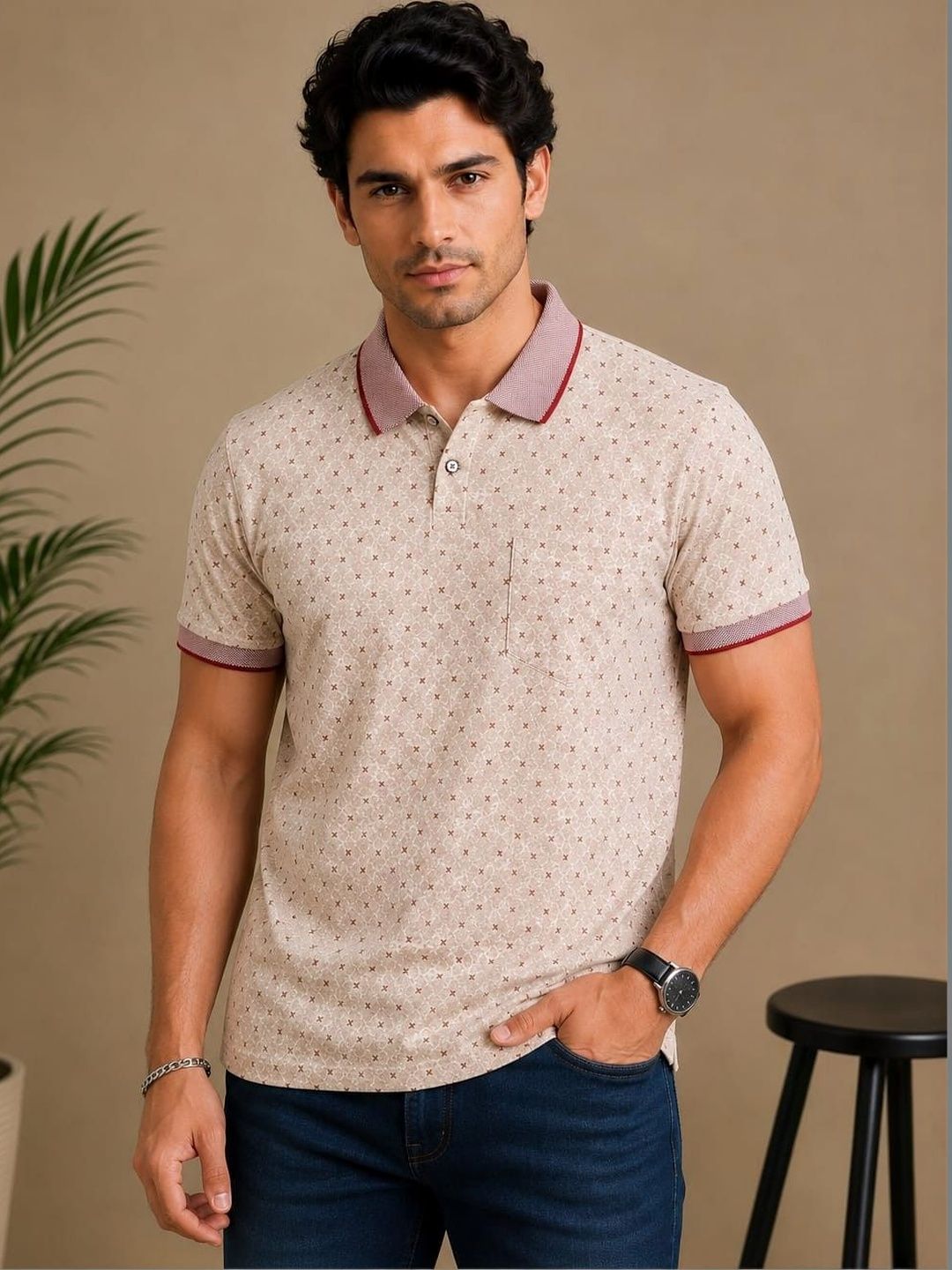 Austin wood Men Printed Polo Collar Pockets T-shirt