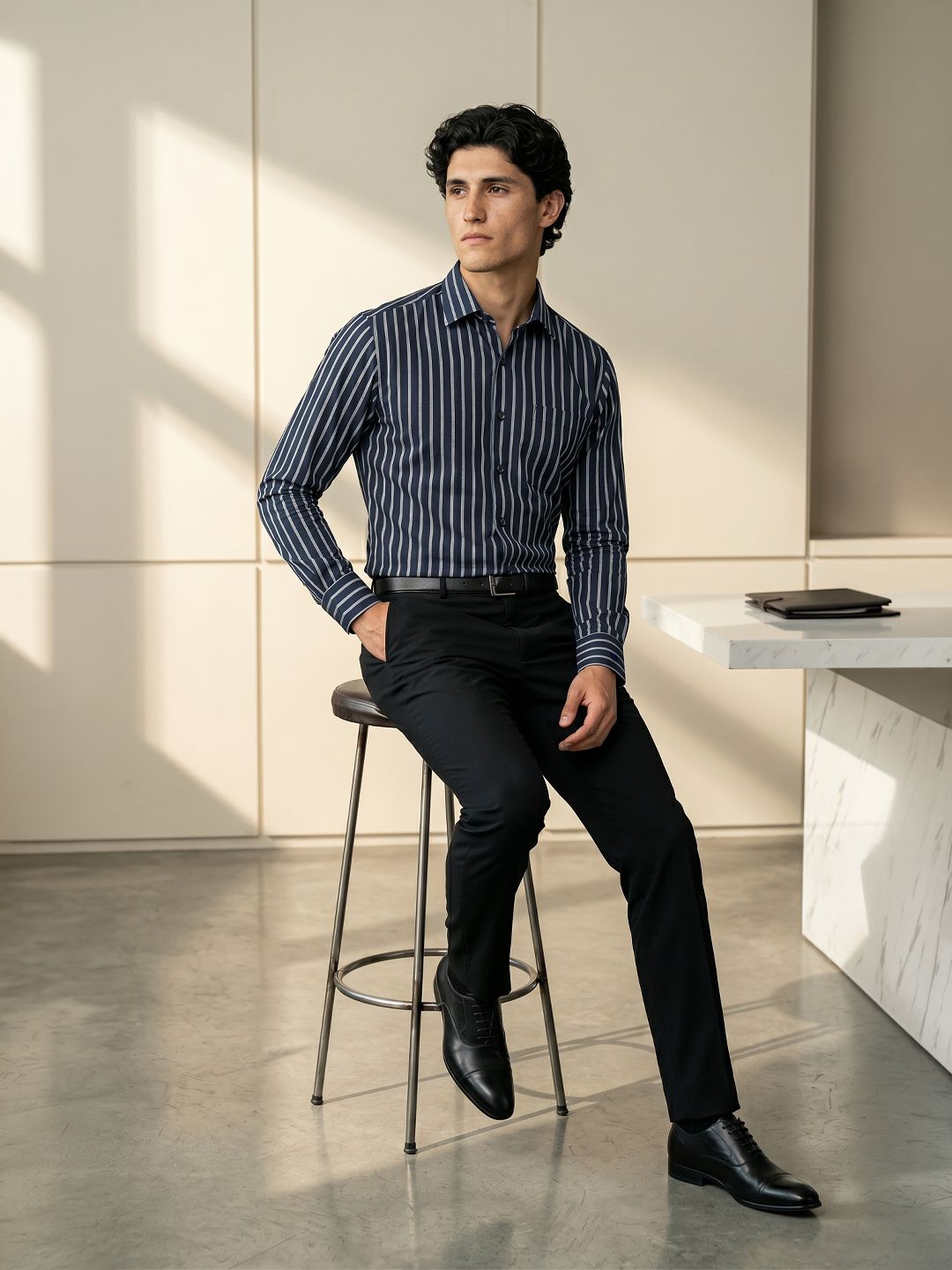 Van Heusen Slim Fit Striped Pure Cotton Formal Shirt