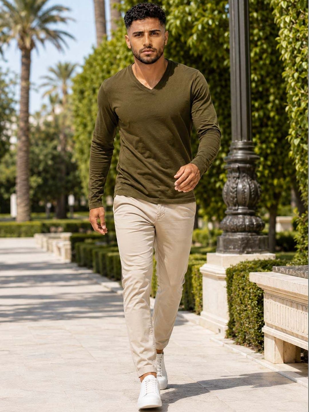 FBAR FBAR Men Solid V Neck Full Sleeve T Shirt