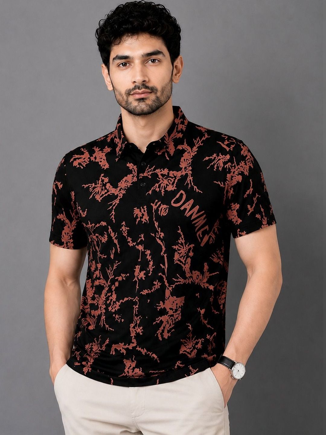 Mast & Harbour Men Printed Polo Collar T-shirt