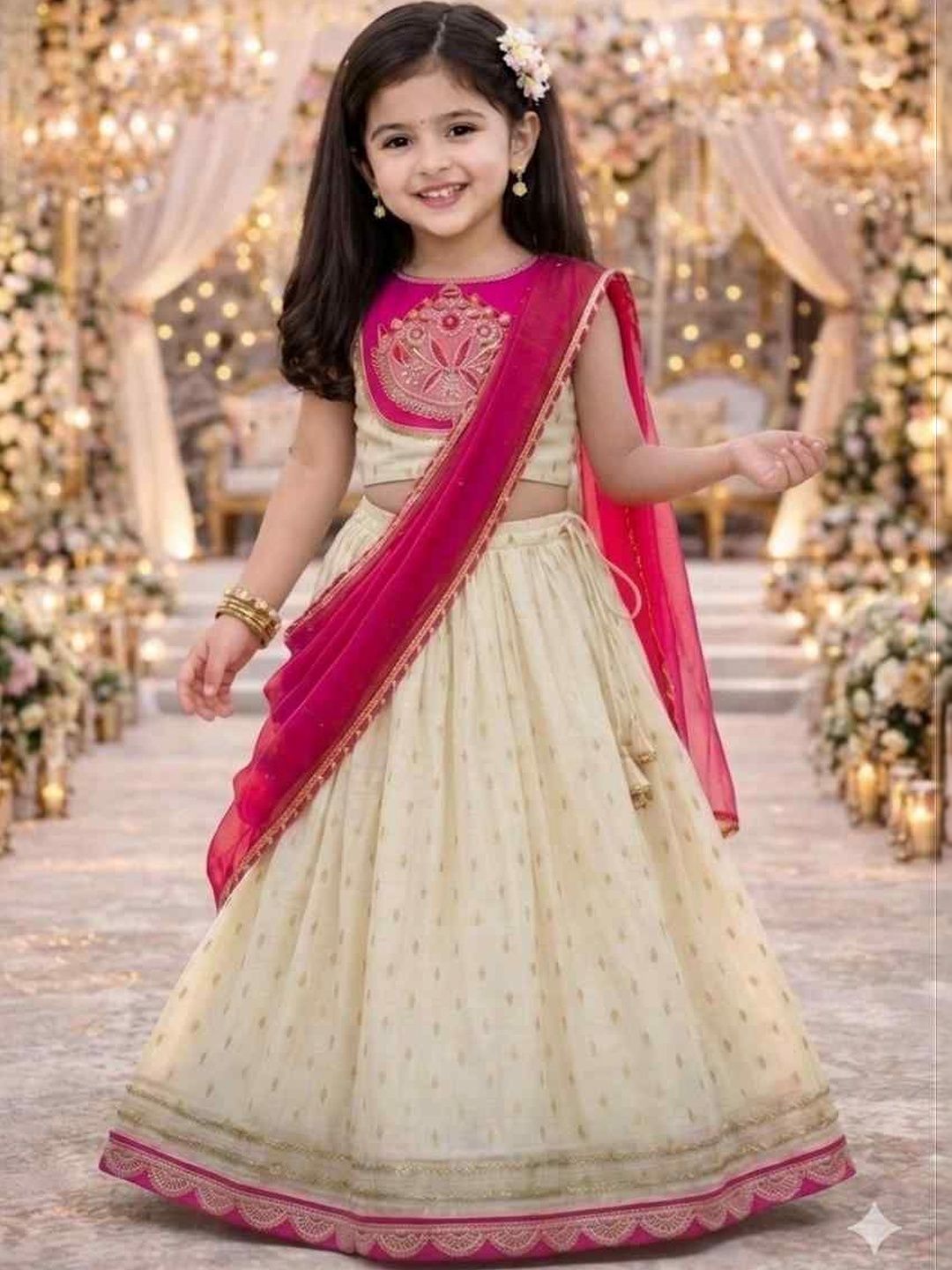 KALINI Girls Embroidered Ready to Wear Lehenga & Blouse With Dupatta