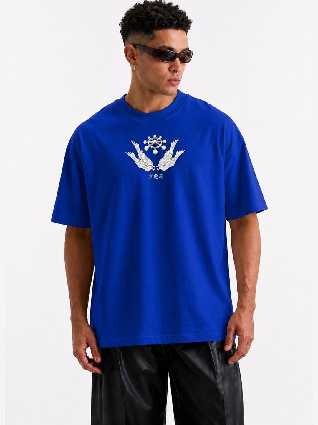 BRAHMOR Graphic Printed Round Neck Short Sleeves Oversized Cotton T-shirt
