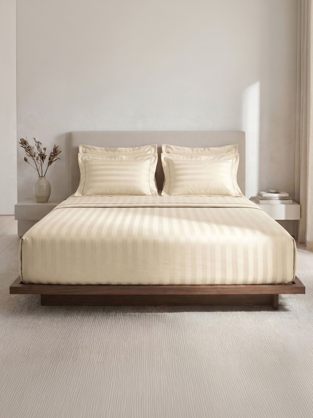 LANE LINEN LANE LINEN Ivory 250TC Double Bedsheet with 2 Pillow Covers