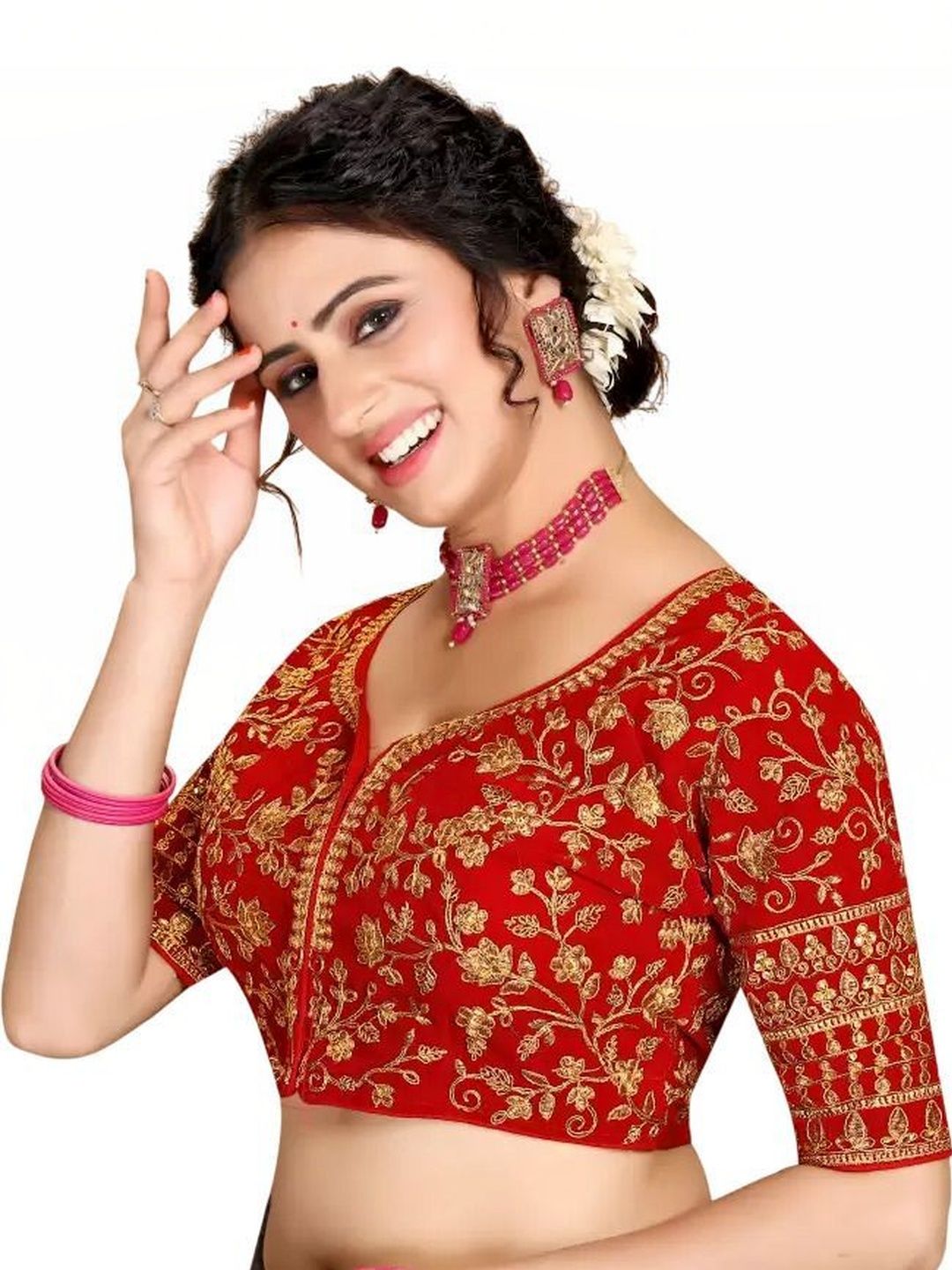 NAVKA FASHION Velvet Embroidered Thread Work Saree Blouse