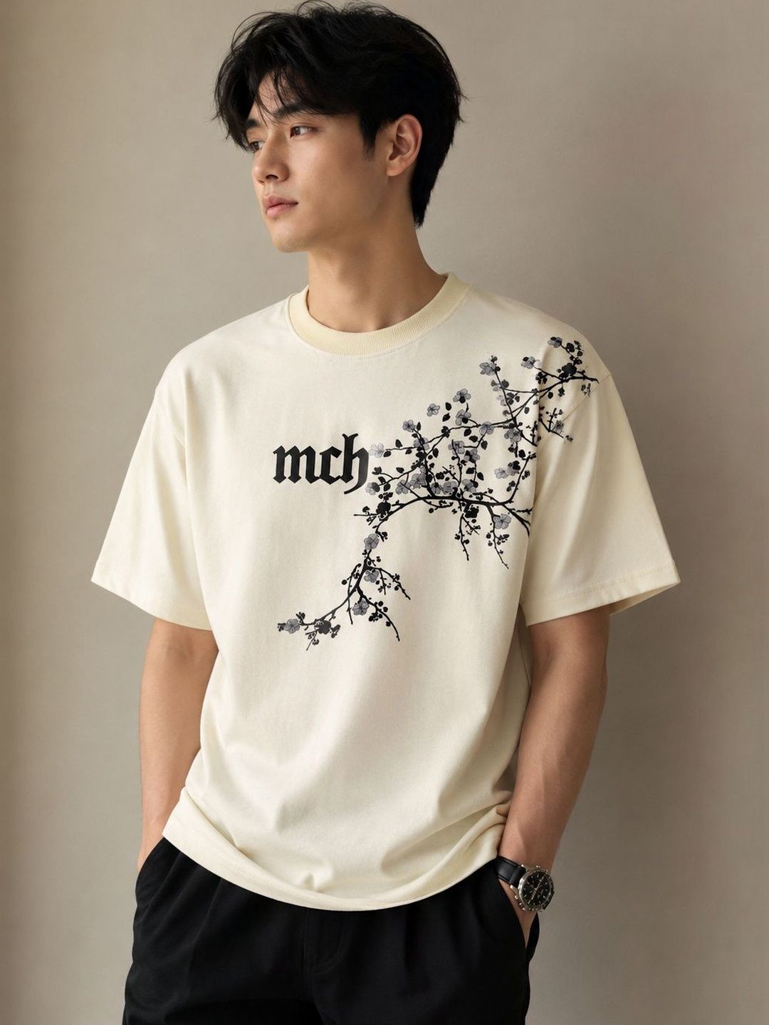 BIGCAPS Men Embroidered Crew Neck T-Shirt