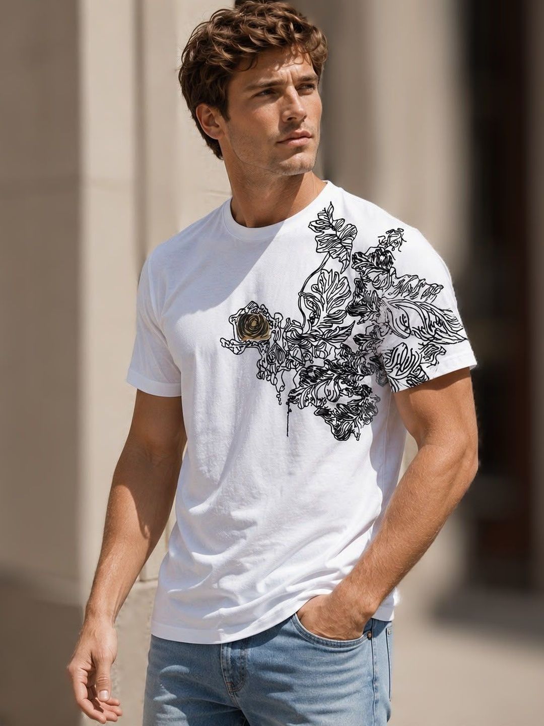 BIGCAPS Men Embroidered Round Neck Tshirt