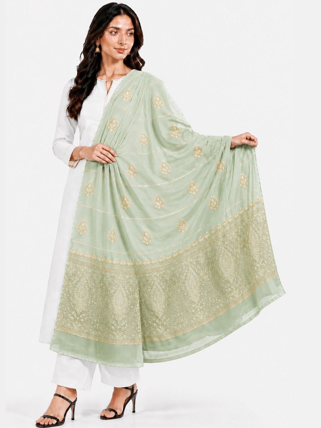 Ground Fashion Ethnic Motifs Embroidered Dupatta with Thread Work