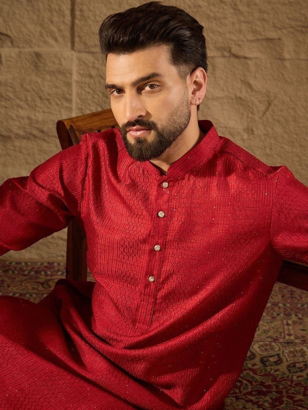 House of Pataudi Embroidered Mandarin Collar Calf Length Straight Kurta