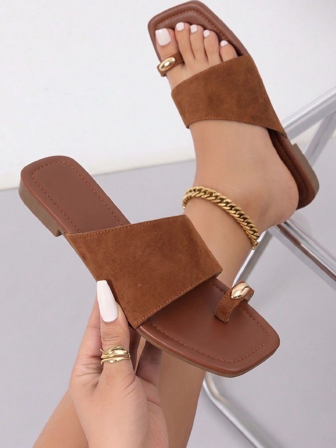 AVIVASTYLE Women One Toe Flats with Buckles