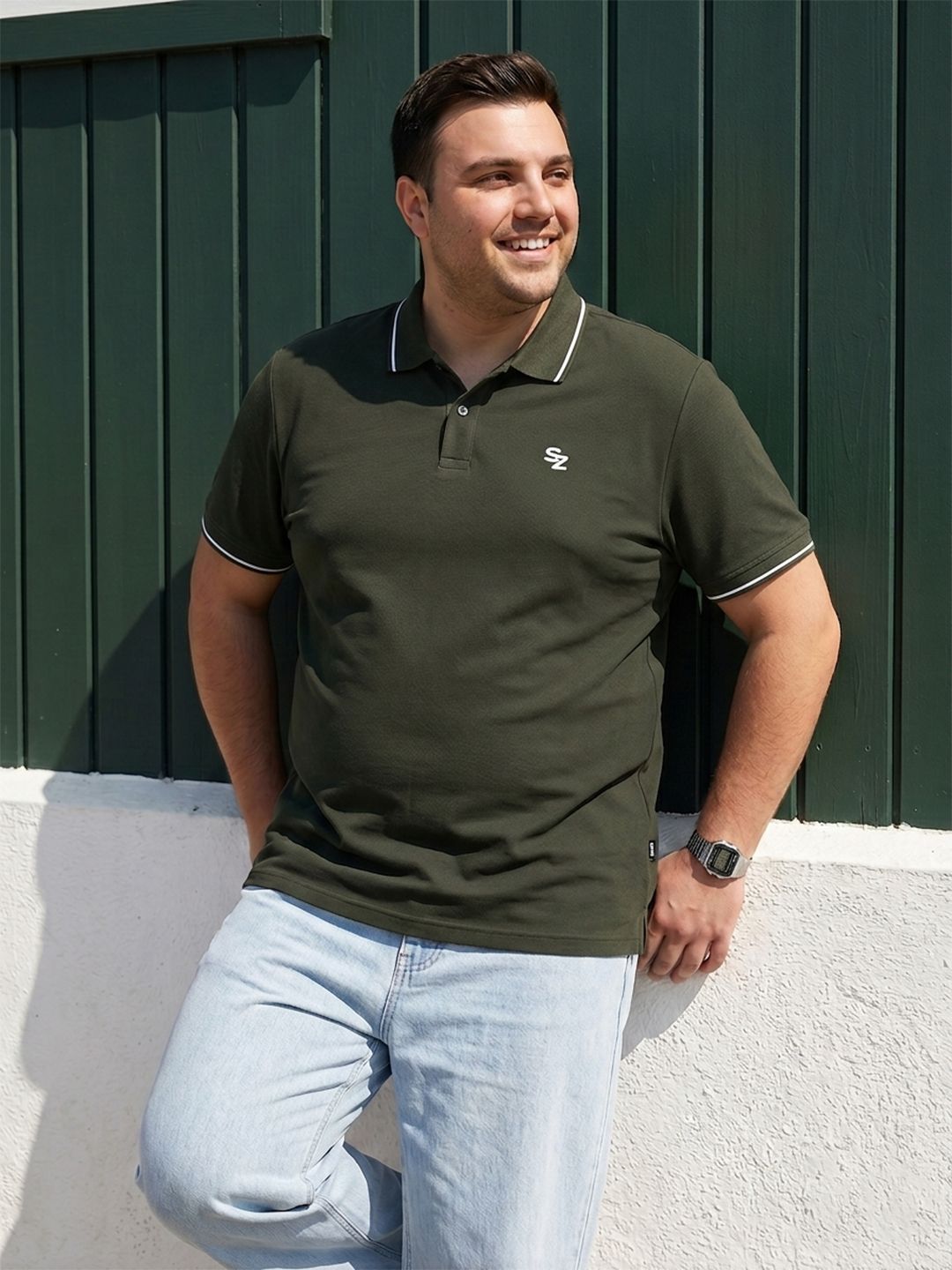 Sztori Plus Size Brand Logo Polo Collar Pure Cotton T-shirt