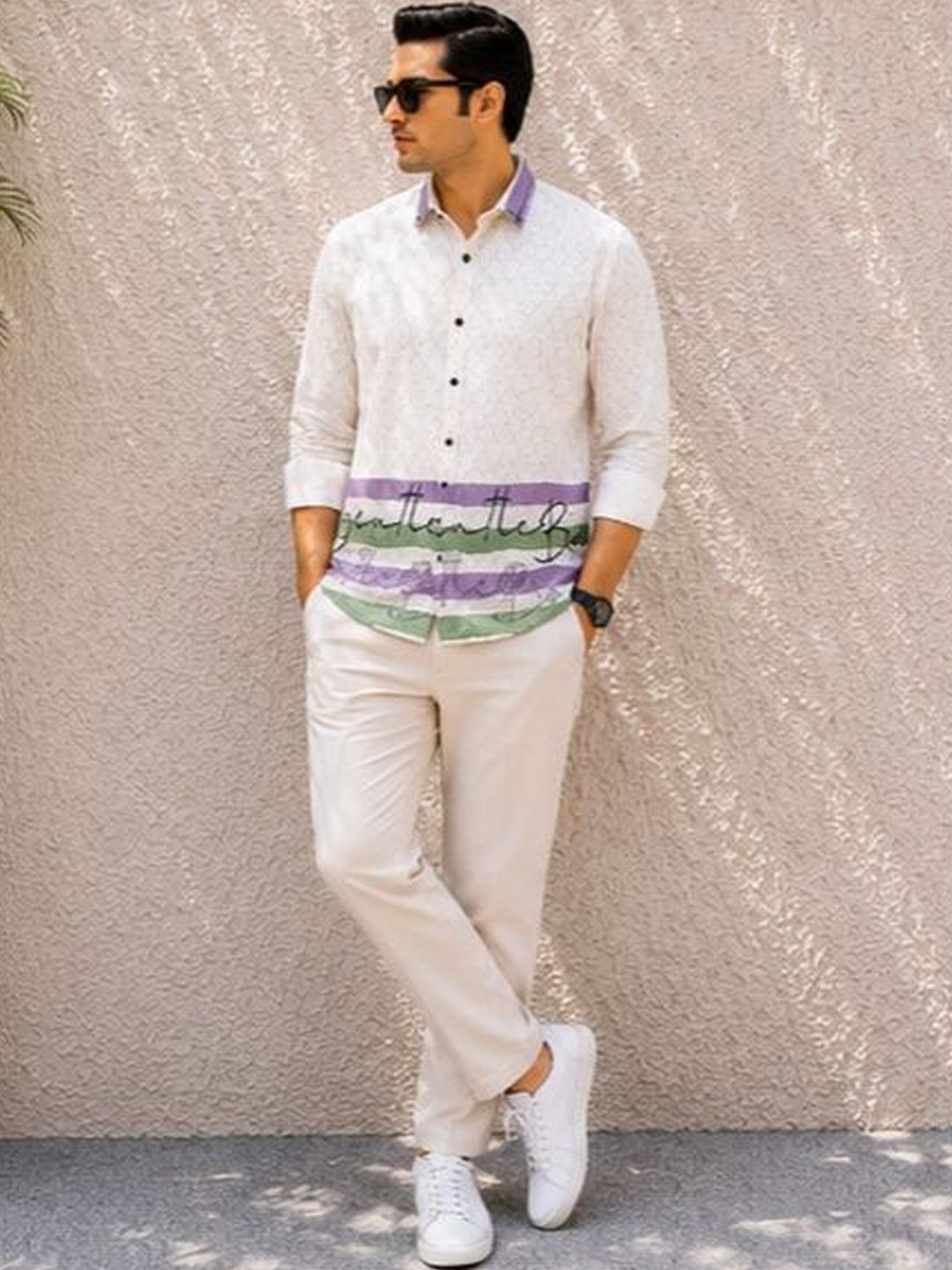 Vesido Men Classic Sheer Printed Casual Shirt
