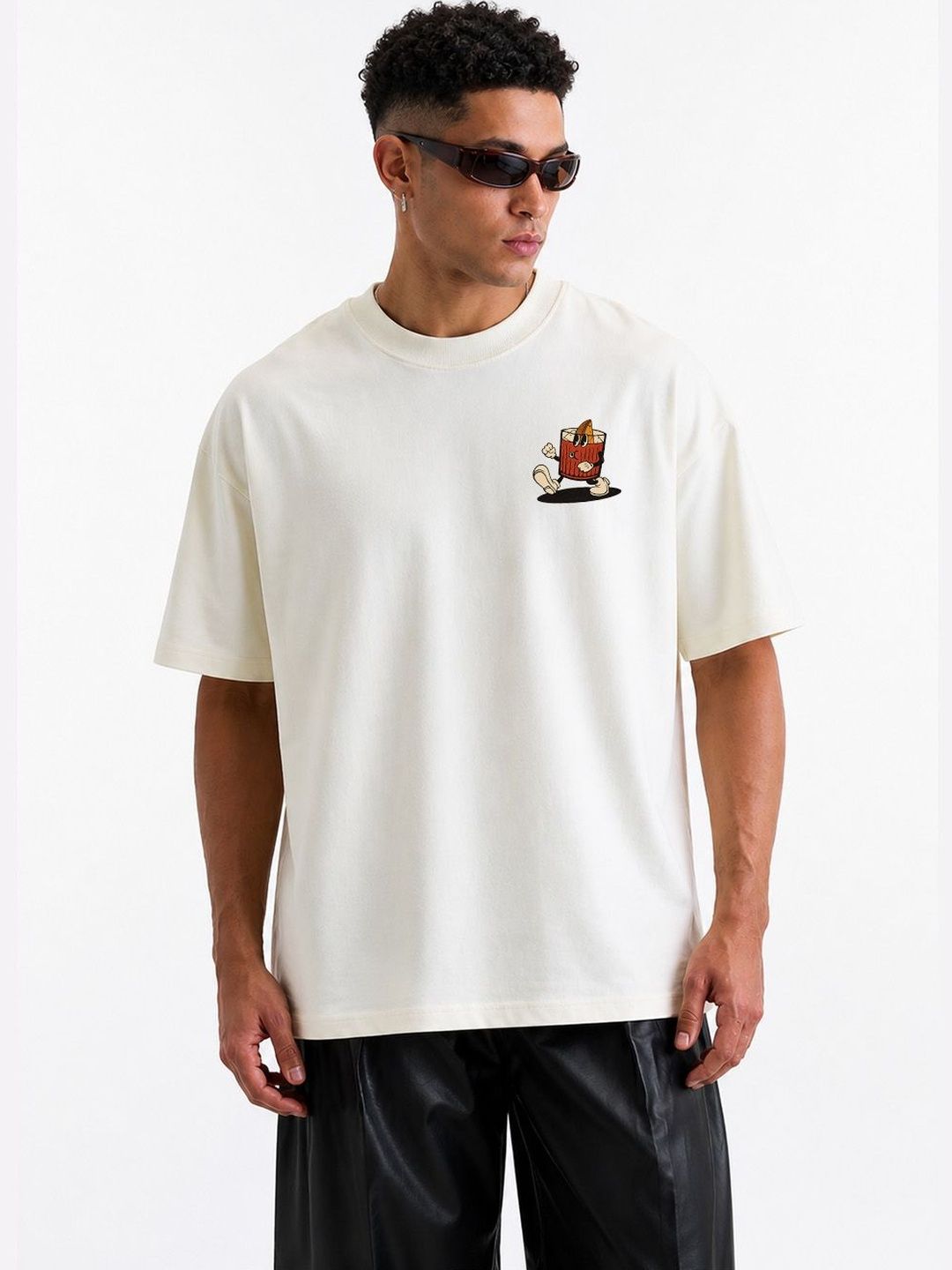 BRAHMOR Graphic Printed Round Neck Short Sleeves Oversized Cotton T-shirt