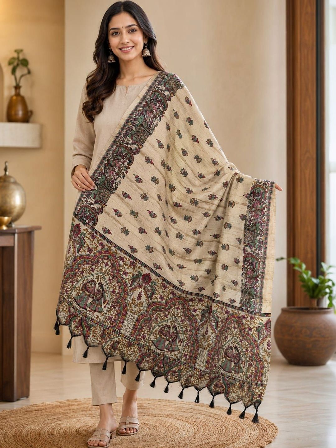 SAHINA DUPATTA Ethnic Motifs Printed Art Silk Kalamkari Dupatta