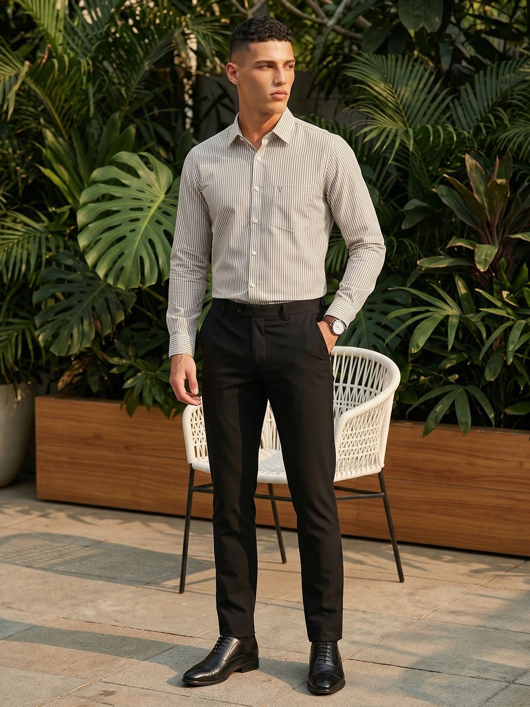 Van Heusen Slim Fit Striped Pure Cotton Casual Shirt