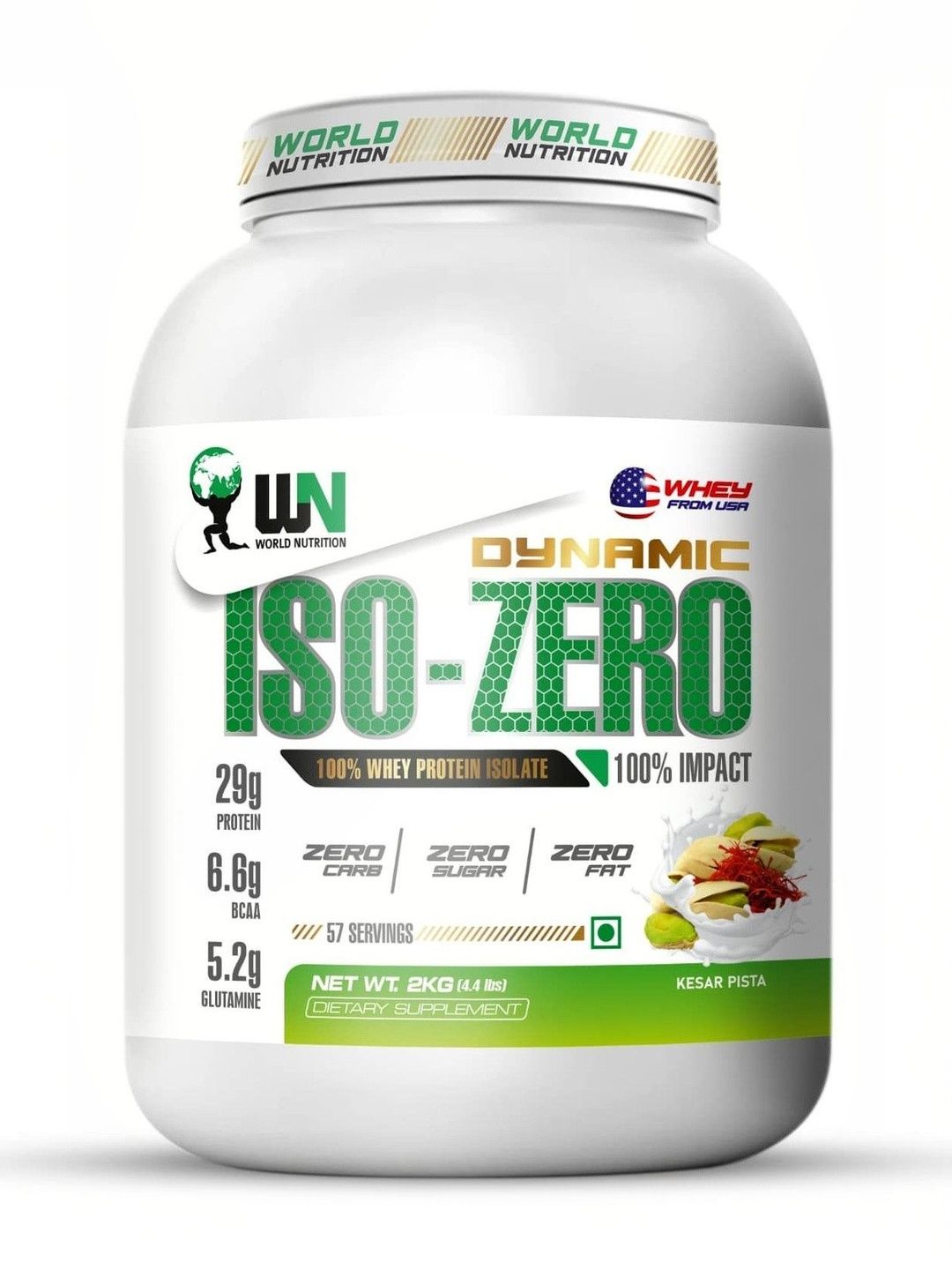 WN WORLD NUTRITION WN WORLD NUTRITION Dynamic ISO-Zero 100% Whey Isolate With 29g Protein - 2 Kg- Kesar Pista