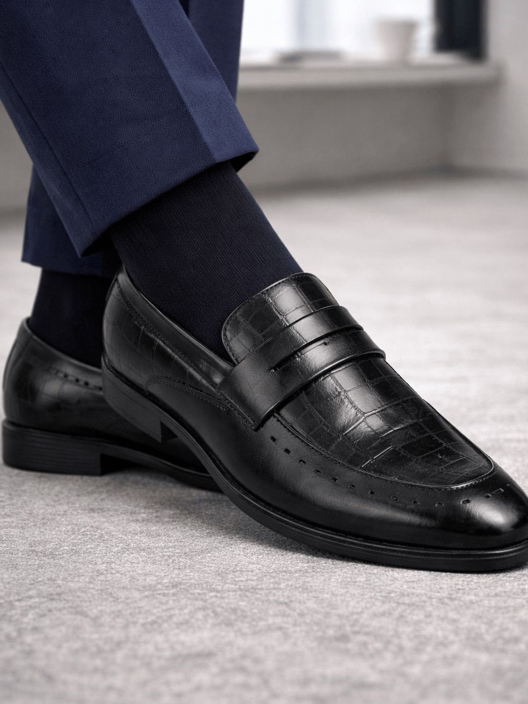 Ajanta Men Textured Leather Soft Cushioned Formal Loafer