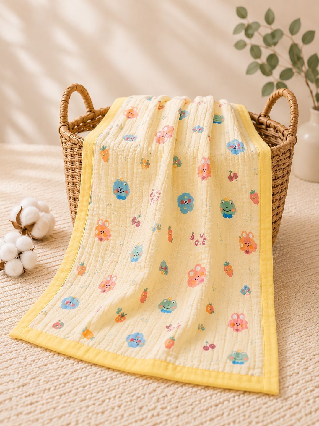 TINKERBUDS TINKERBUDS Yellow Cartoon Characters AC Room 300 GSM Blanket